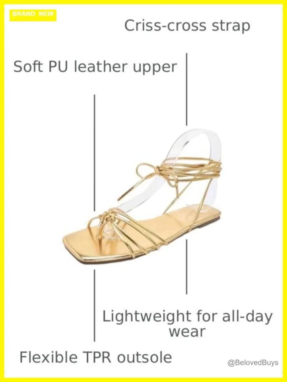 Women's Strappy Flat Sandals Lace Up Square Open Toe PU Leather Tie Up Summer
